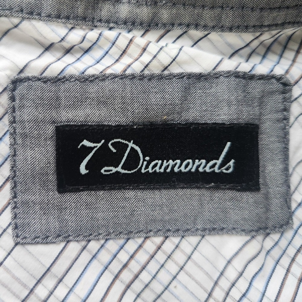 7 Diamonds Button Up Shirt Mens XL White Blue Plaid Short Sleeve Casual Preppy - Picture 3 of 12